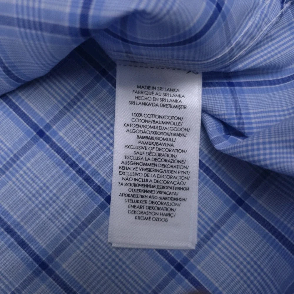 Polo Ralph Lauren Mens 17.5 34/35 Blue Plaid Slim Fit Button‎ Up Shirt